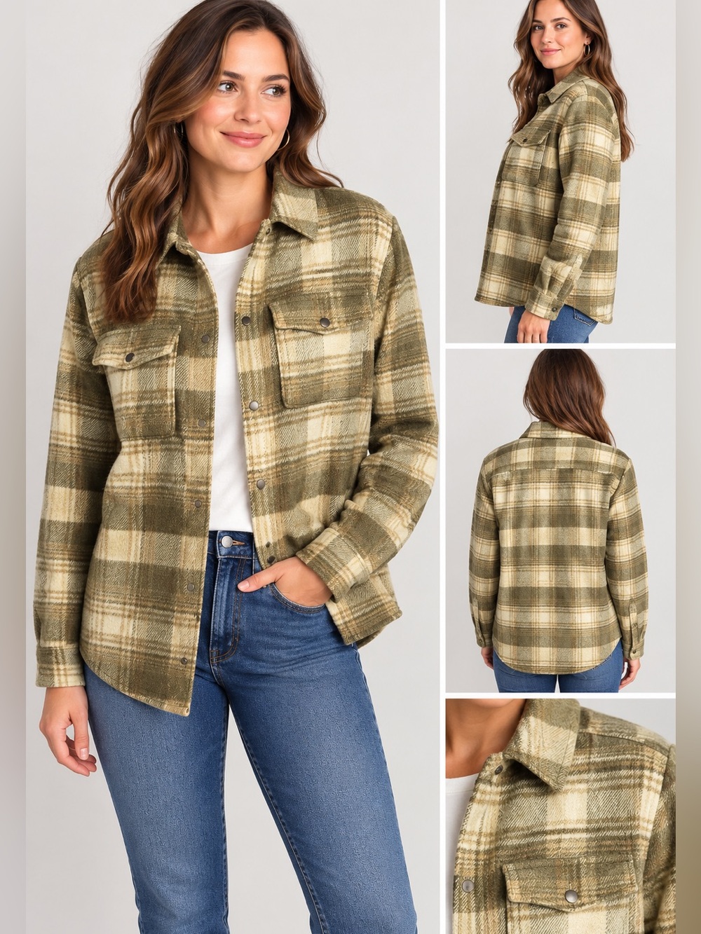 VRST Wool Blend Plaid Shirt Jacket Tan